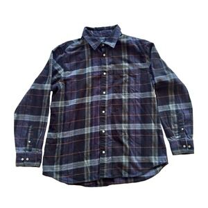 GAP Relaxed Fit Flannel Shirt Men's XL Blue Plaid Organic Cotton Button Front